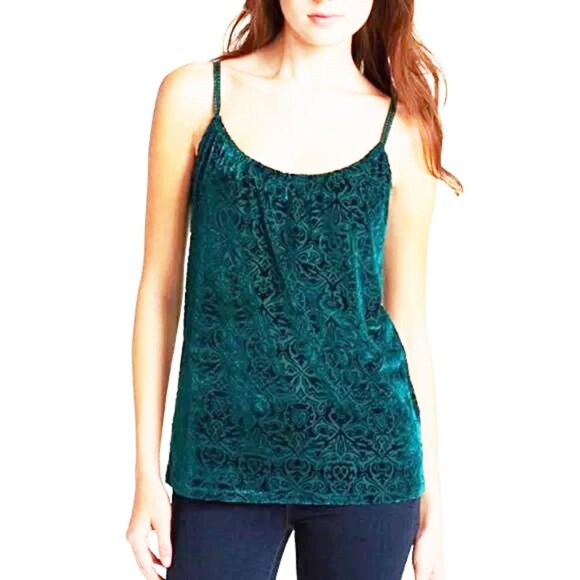 LUCKY BRAND Burnout Velvet Flowy Tank Top Green - Picture 1 of 16